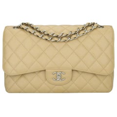 CHANEL Double Flap Jumbo Bag Beige Clair Caviar with Silver Hardware 2013  at 1stDibs