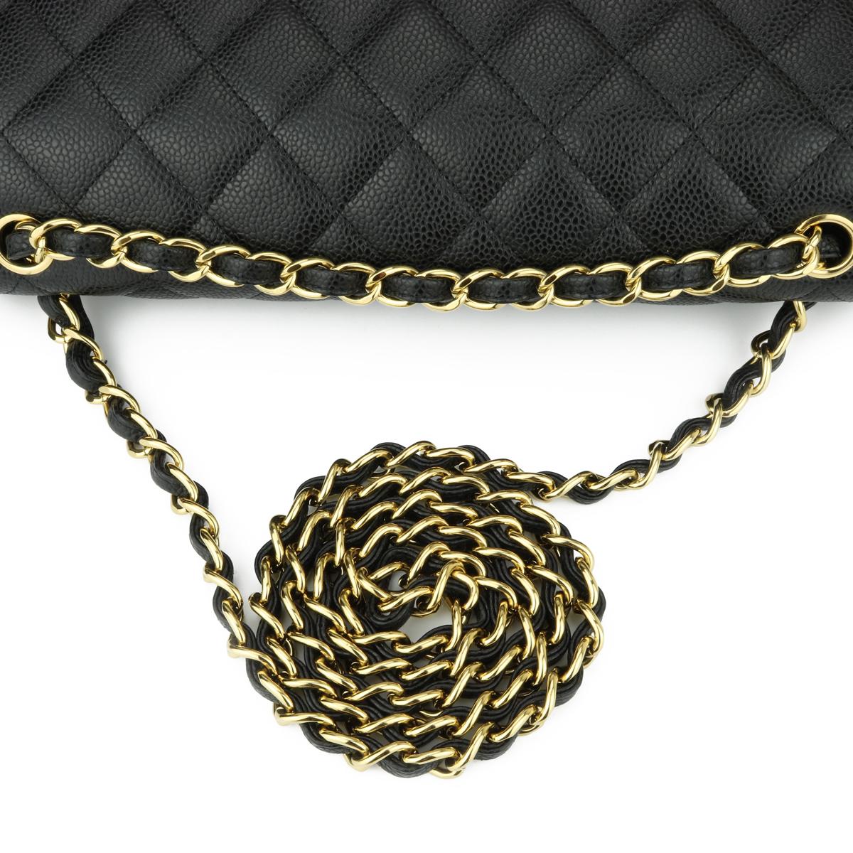 CHANEL Double Flap Jumbo Bag Black Caviar with Gold Hardware 2015 8