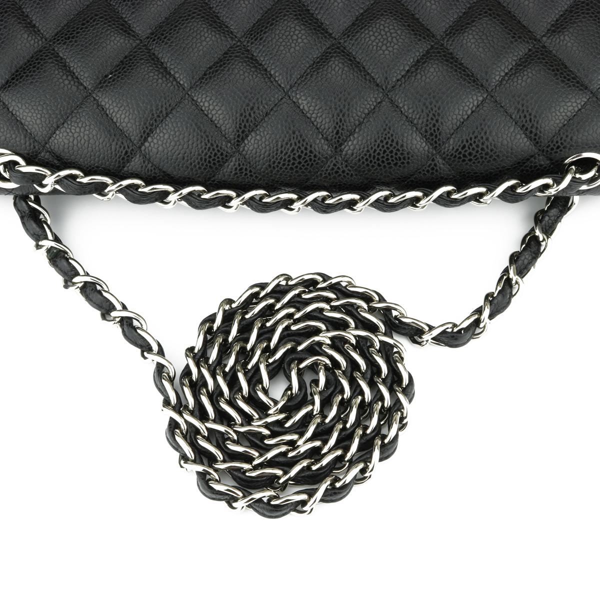 CHANEL Double Flap Jumbo Bag Black Caviar with Silver Hardware 2014 5
