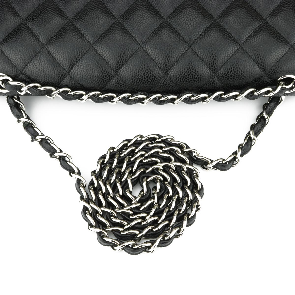 CHANEL Double Flap Jumbo-Tasche in Schwarz und Kaviar mit silberner Hardware 2014 8