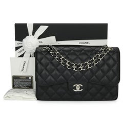 CHANEL Double Flap Jumbo Bag Black Caviar with Silver Hardware 2014