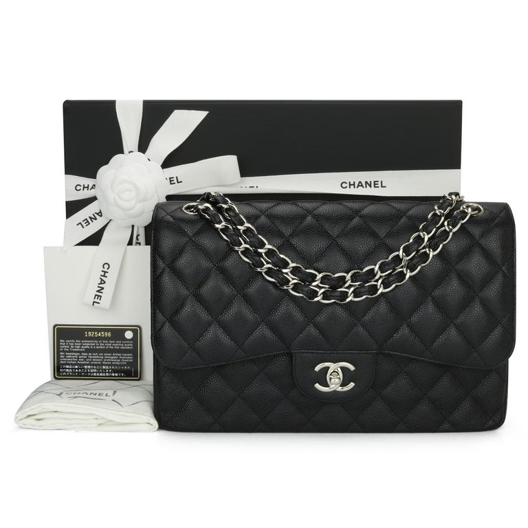CHANEL Double Flap Jumbo Bag Black Caviar with Silver Hardware 2014