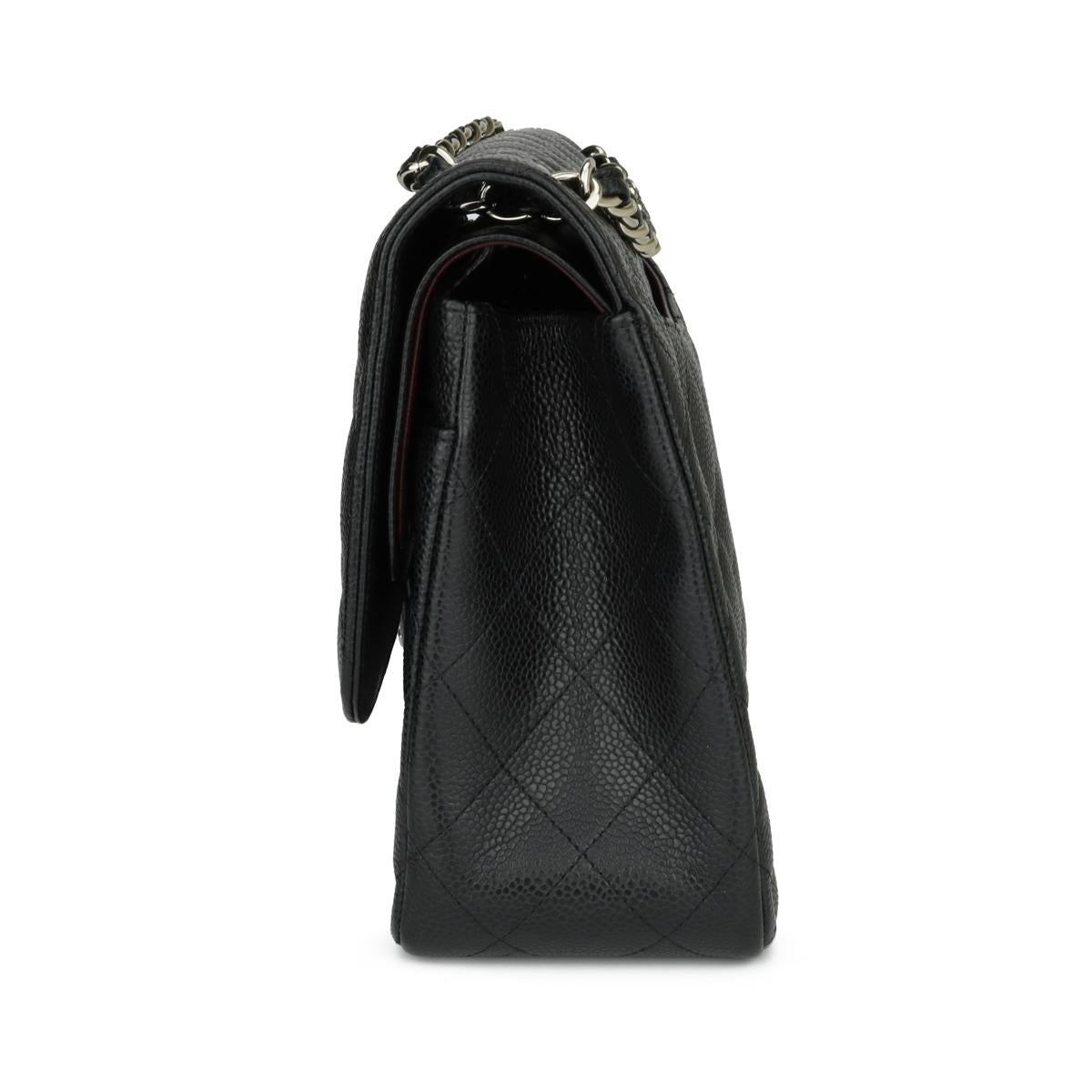 CHANEL Double Flap Jumbo-Tasche in Schwarz und Kaviar mit silberner Hardware 2014 1