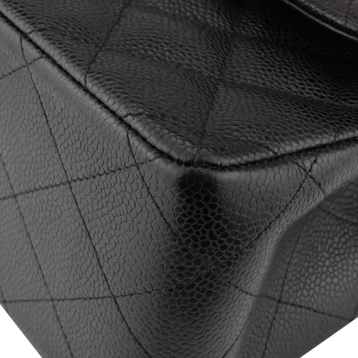 CHANEL Double Flap Jumbo-Tasche in Schwarz und Kaviar mit silberner Hardware 2014 5
