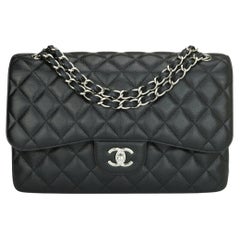 CHANEL Double Flap Jumbo Bag Black Caviar with Silver Hardware 2017