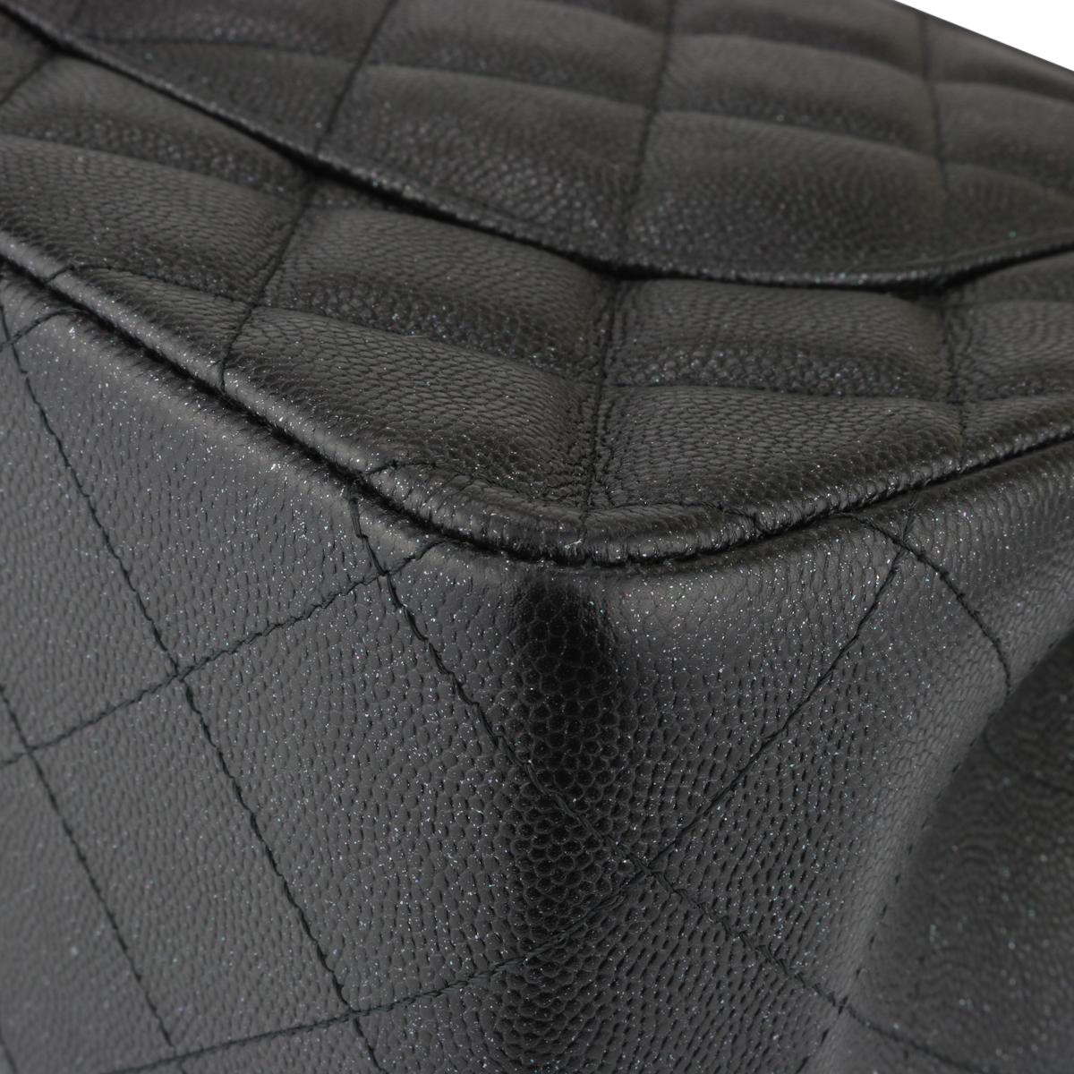 CHANEL Double Flap Jumbo Bag Black Iridescent Caviar with Gunmetal Hardware 2018 4