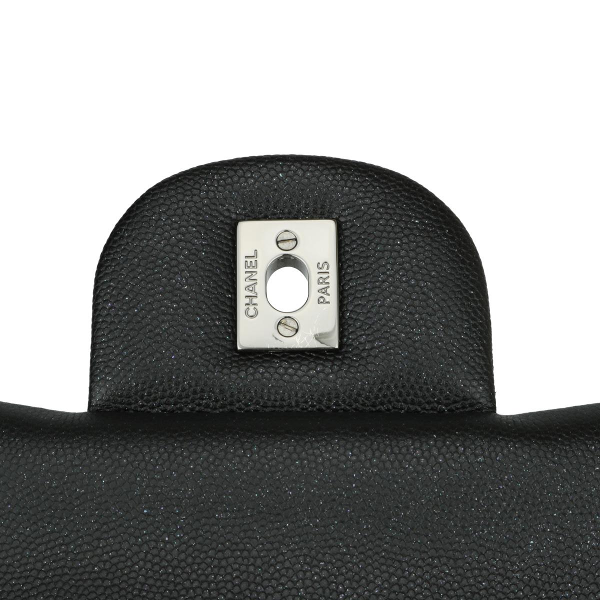 CHANEL Double Flap Jumbo Bag Black Iridescent Caviar with Gunmetal Hardware 2018 7