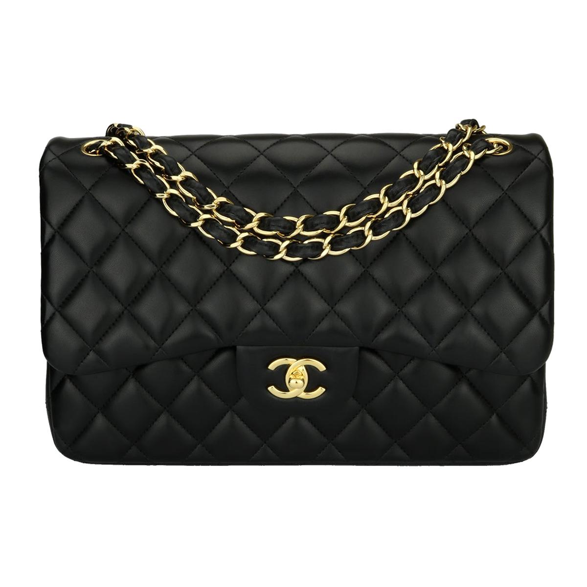 CHANEL Double Flap Jumbo Bag Black Lambskin with Gold Hardware 2013