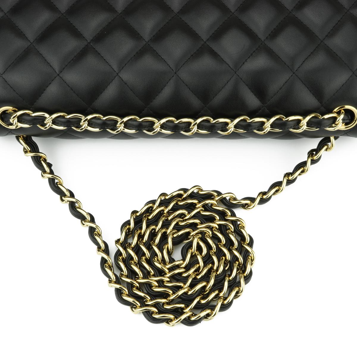 CHANEL Double Flap Jumbo Bag Black Lambskin with Gold Hardware 2014 8