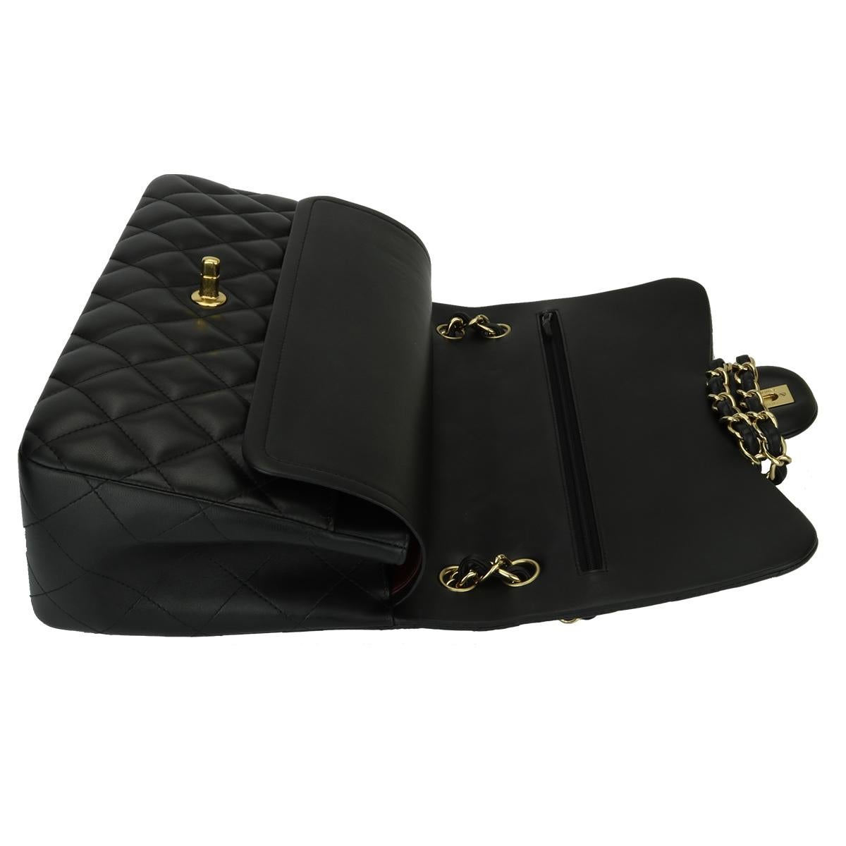 CHANEL Double Flap Jumbo Bag Black Lambskin with Gold Hardware 2014 9