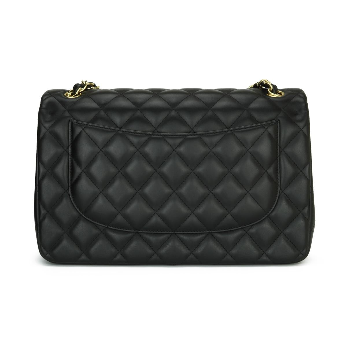 CHANEL Double Flap Jumbo Bag Black Lambskin with Gold Hardware 2014 In Excellent Condition In Huddersfield, GB