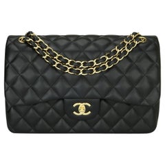CHANEL Double Flap Jumbo Bag Black Lambskin with Gold Hardware 2014