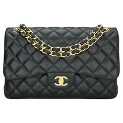 CHANEL Double Flap Jumbo Bag Black Lambskin with Gold Hardware 2014