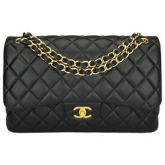 CHANEL Double Flap Jumbo Bag Black Lambskin with Gold Hardware 2015