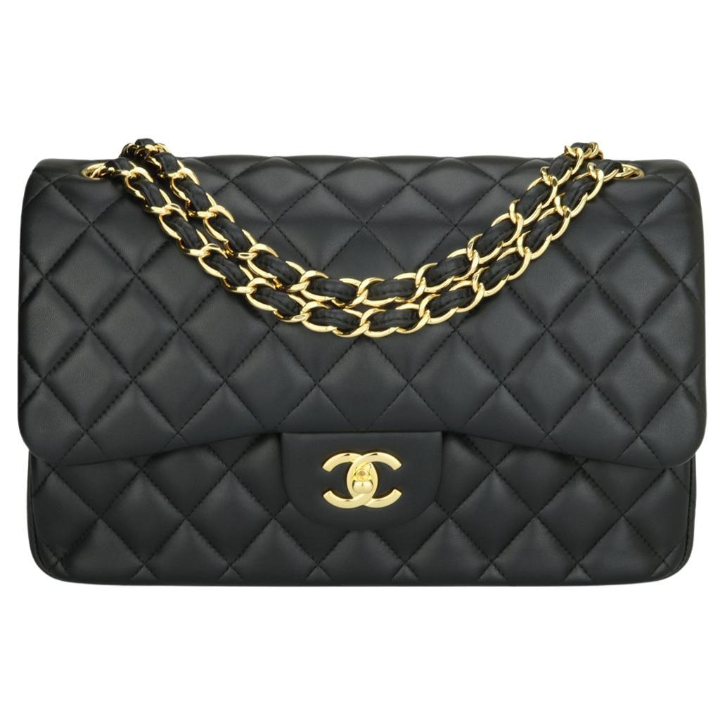 CHANEL Double Flap Jumbo Bag Black Lambskin with Gold Hardware 2018 at  1stDibs