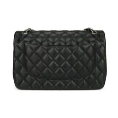 CHANEL Double Flap Jumbo Bag Black Lambskin with Silver Hardware 2012