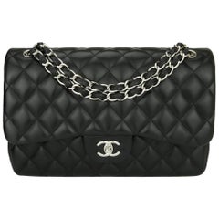 CHANEL Double Flap Jumbo Bag Black Lambskin with Silver Hardware 2012