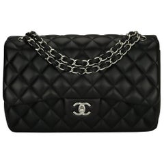 CHANEL Double Flap Jumbo Bag Black Lambskin with Silver Hardware 2013