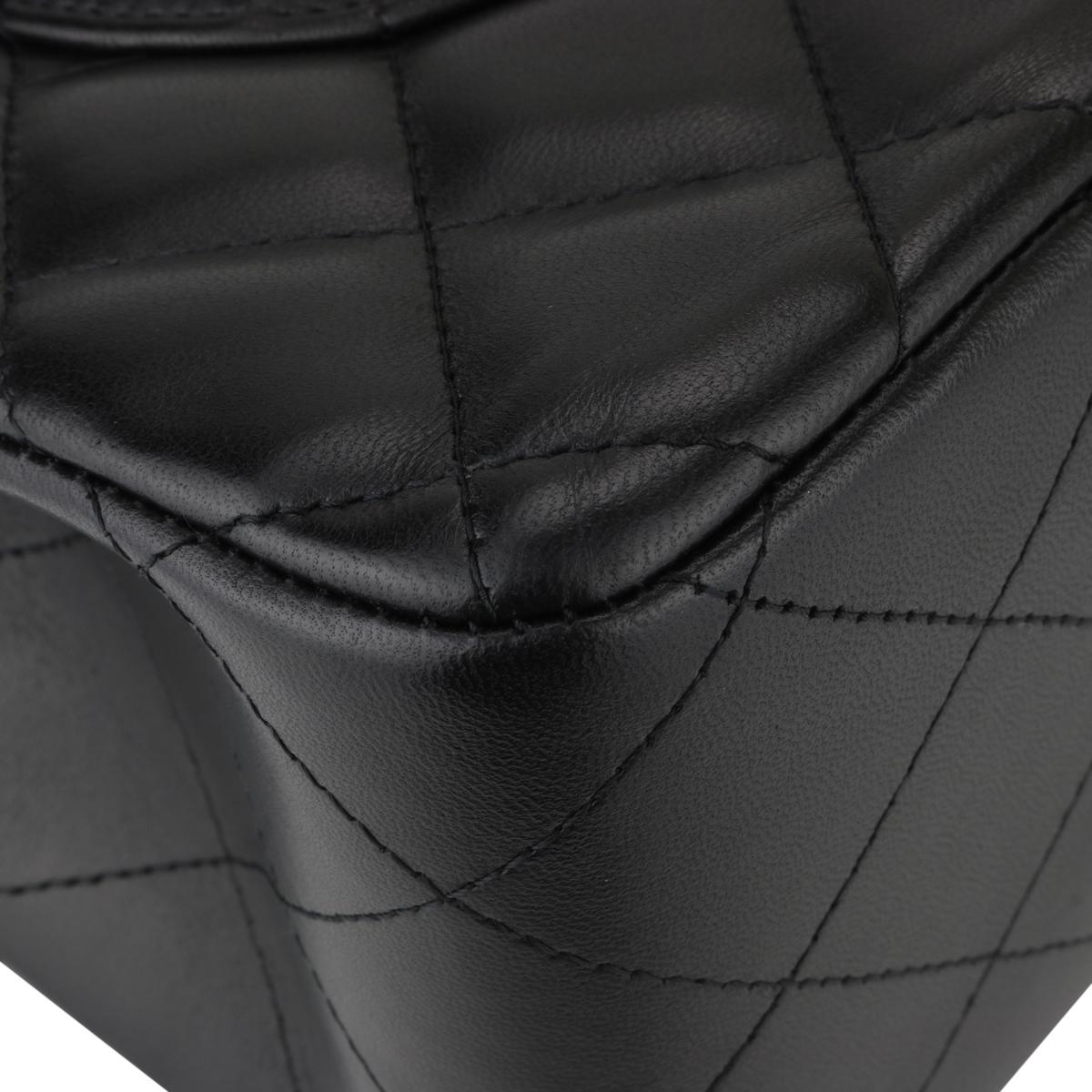 CHANEL Double Flap Jumbo Bag Black Lambskin with Silver Hardware 2015 6