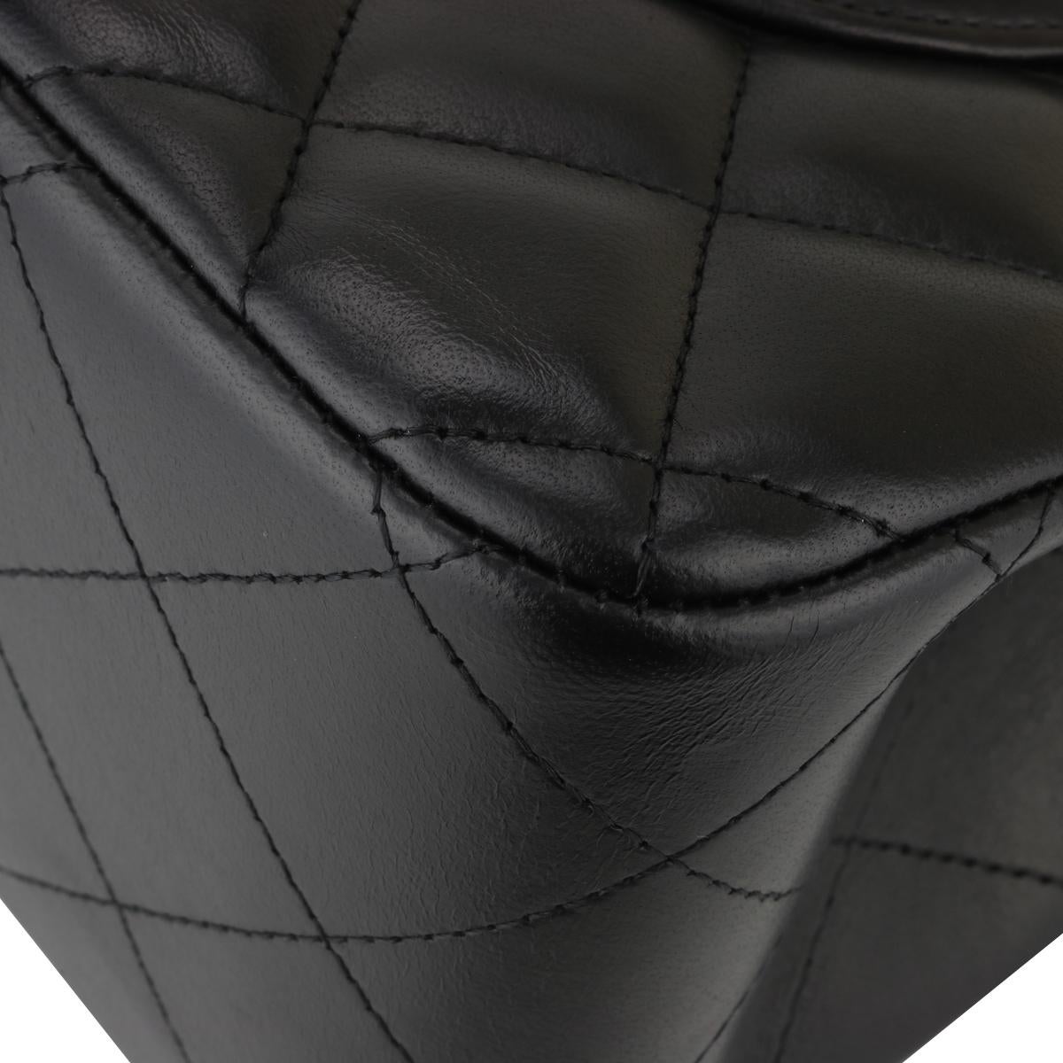 CHANEL Double Flap Jumbo Bag Black Lambskin with Silver Hardware 2015 7