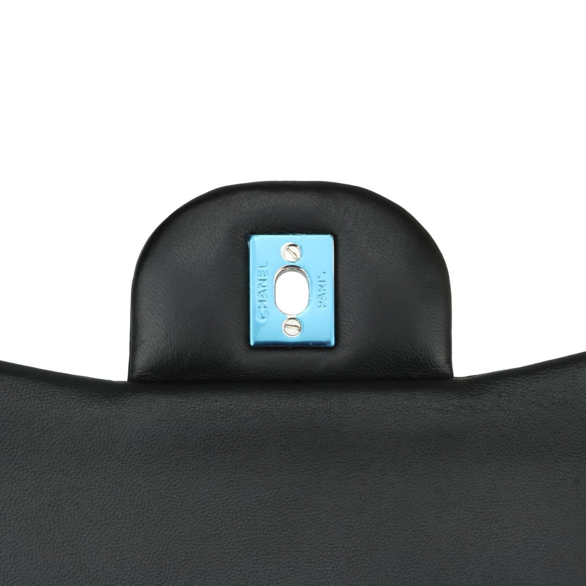 CHANEL Double Flap Jumbo Bag Black Lambskin with Silver Hardware 2015 10
