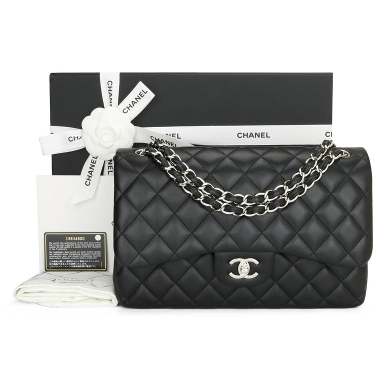 Chanel Classic Double Flap Jumbo Black Lambskin Silver Hardware