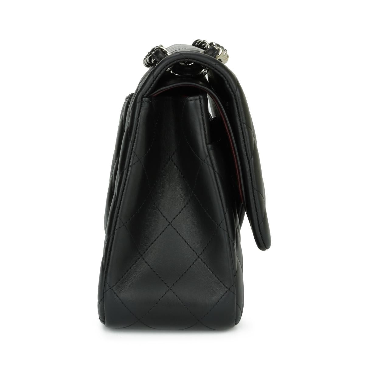 CHANEL Double Flap Jumbo Bag Black Lambskin with Silver Hardware 2015 2