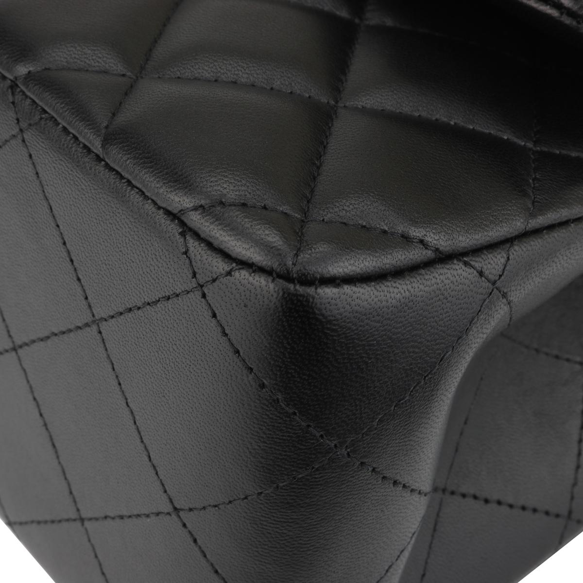 CHANEL Double Flap Jumbo Bag Black Lambskin with Silver Hardware 2015 2