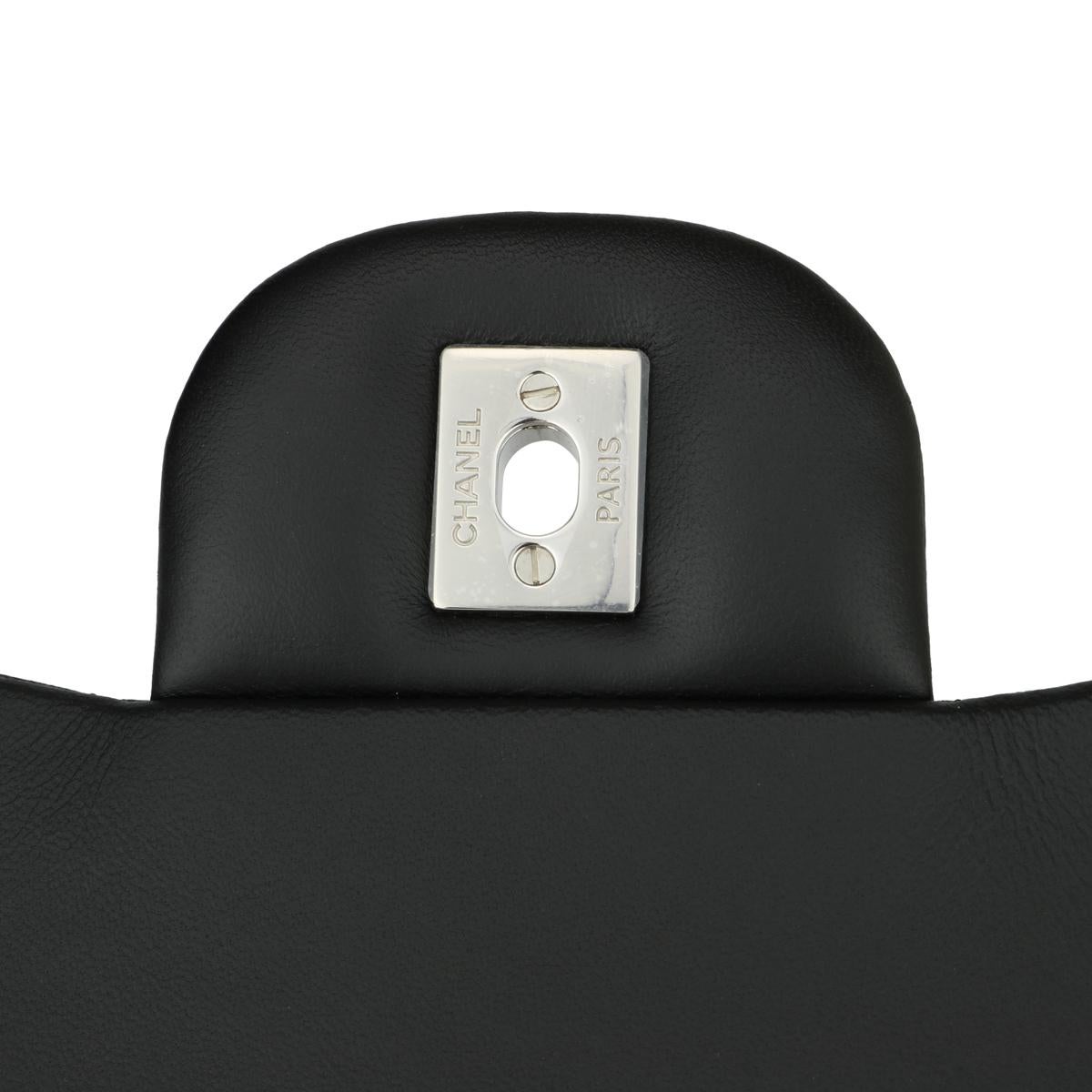 CHANEL Double Flap Jumbo Bag Black Lambskin with Silver Hardware 2016 8