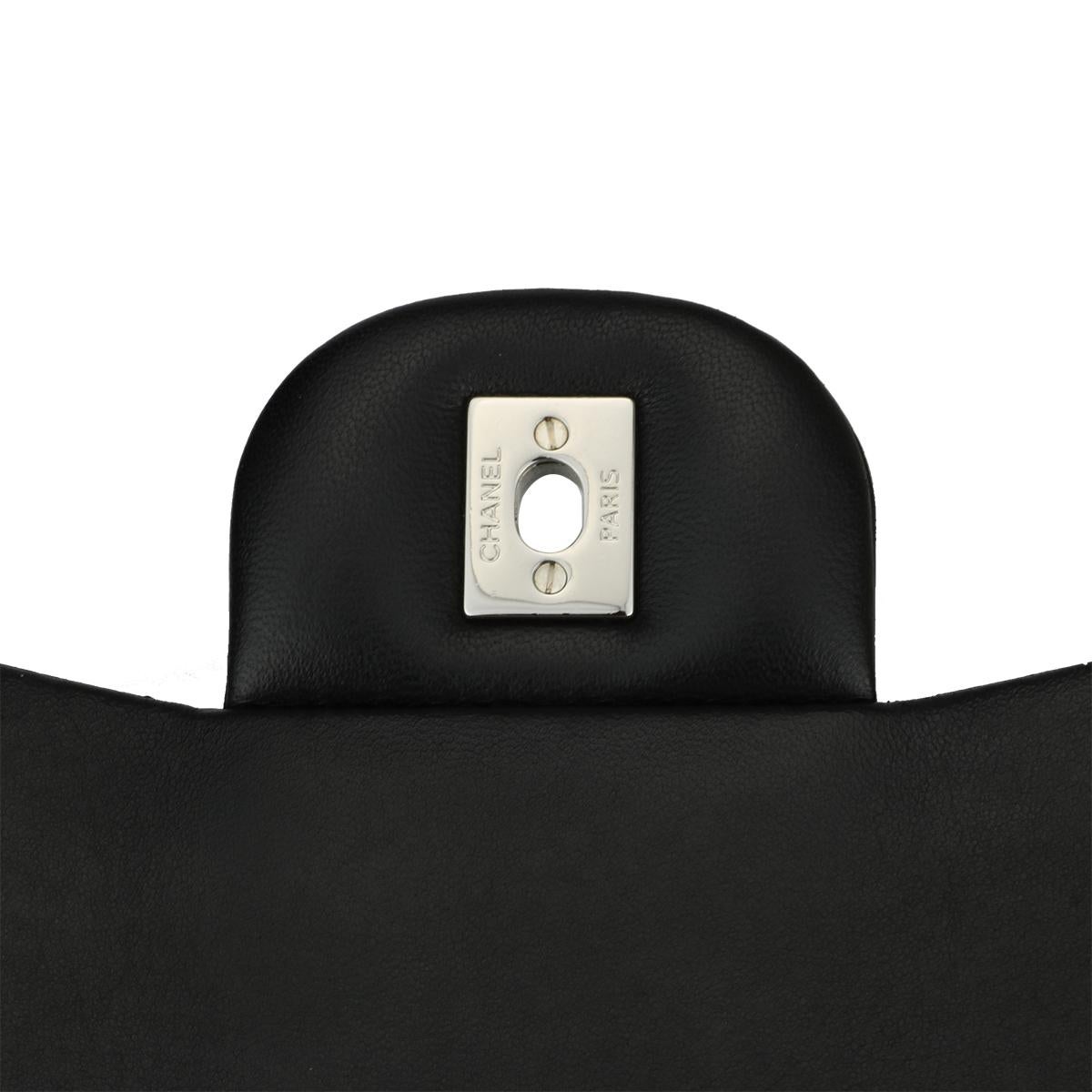 CHANEL Double Flap Jumbo Bag Black Lambskin with Silver Hardware 2016 10