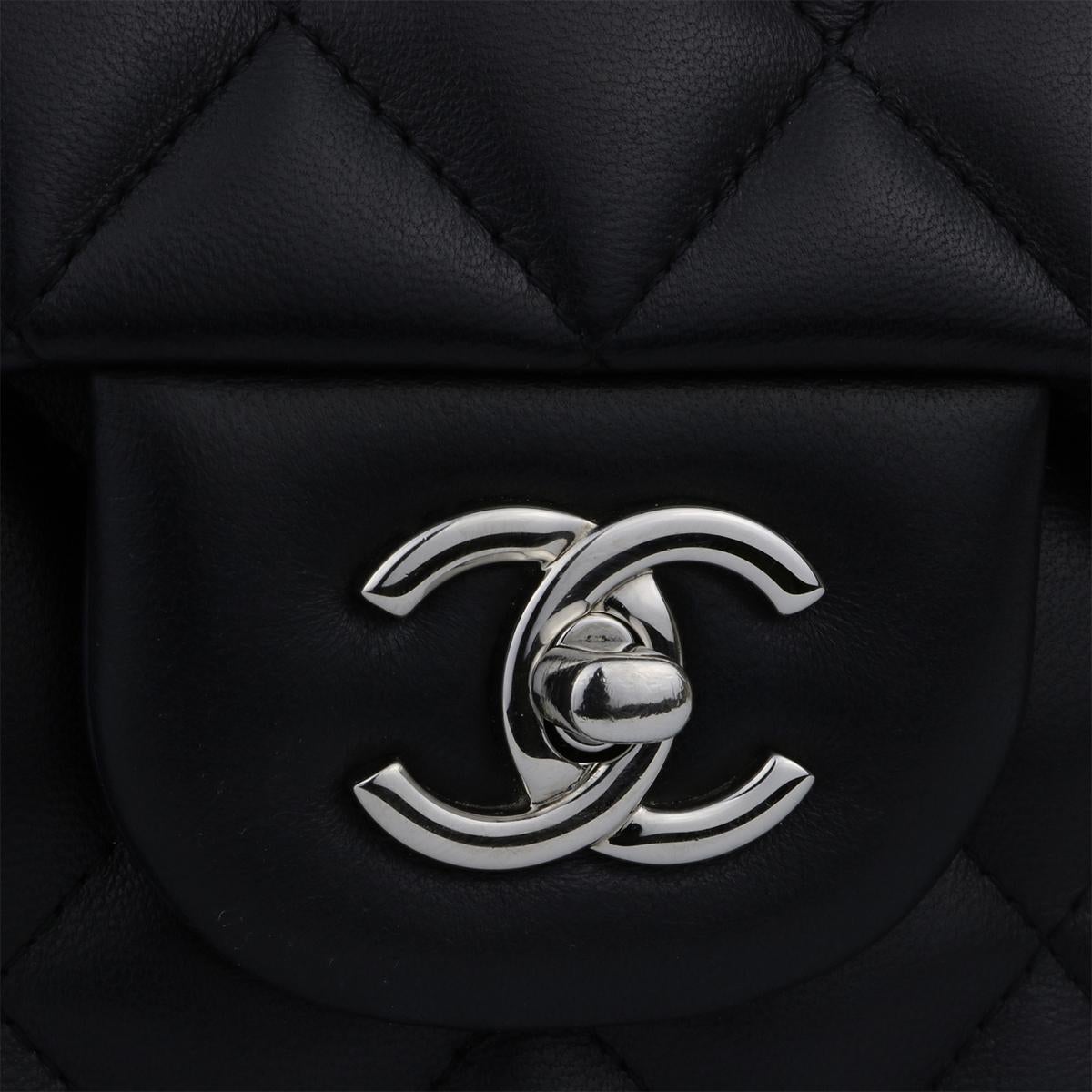CHANEL Double Flap Jumbo Bag Black Lambskin with Silver Hardware 2016 In Excellent Condition In Huddersfield, GB