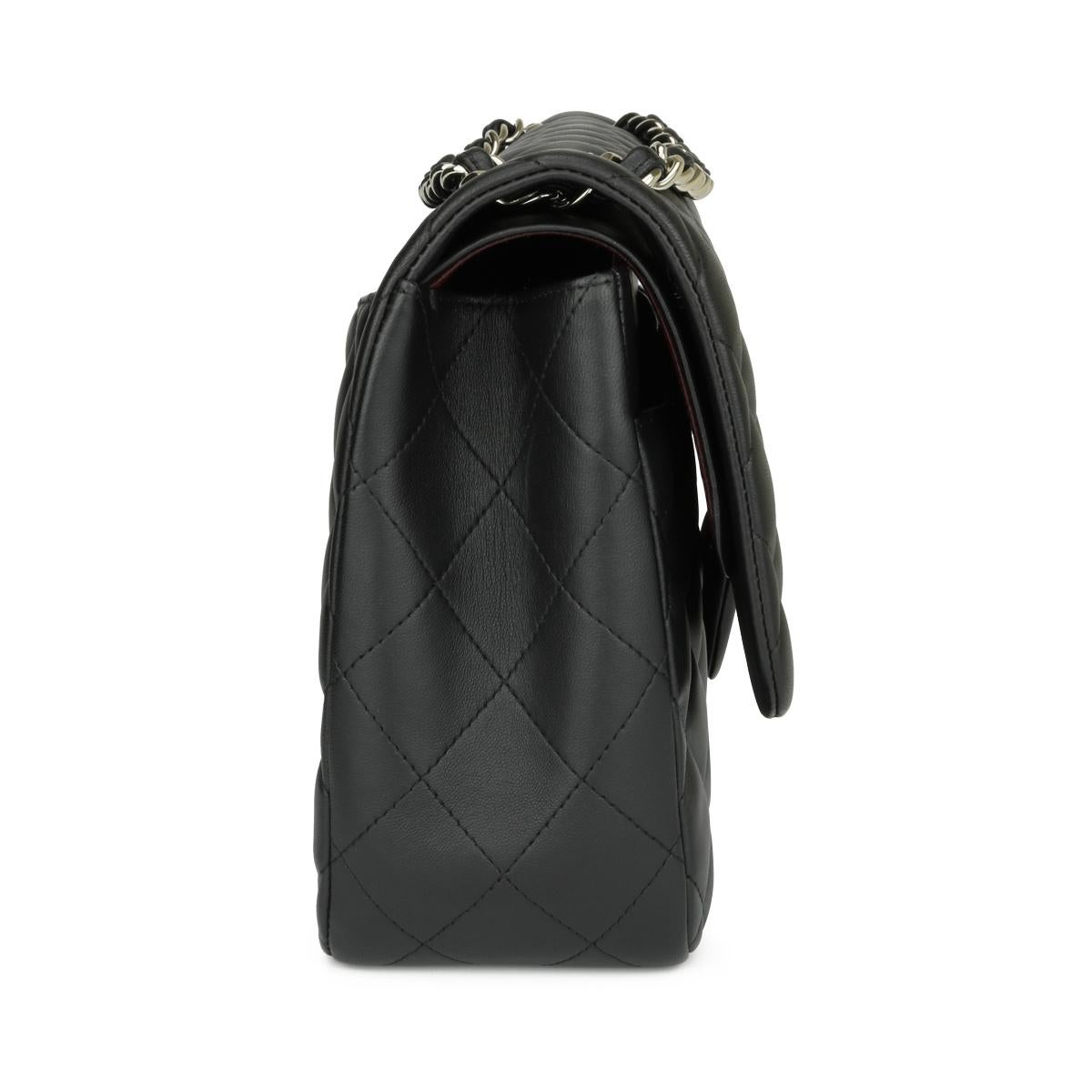Women's or Men's CHANEL Double Flap Jumbo Bag Black Lambskin with Silver Hardware 2016