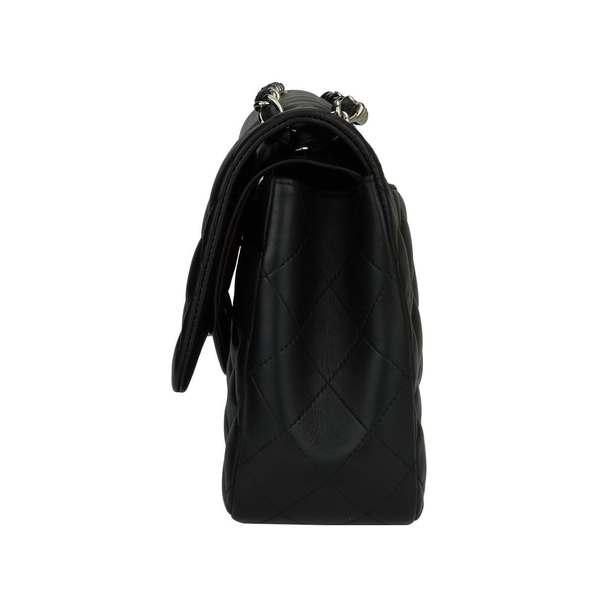 CHANEL Double Flap Jumbo Bag Black Lambskin with Silver Hardware 2016 1