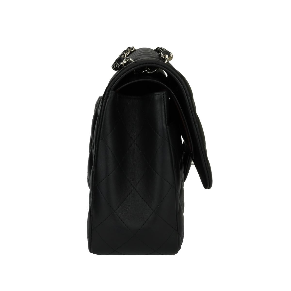 CHANEL Double Flap Jumbo Bag Black Lambskin with Silver Hardware 2016 2