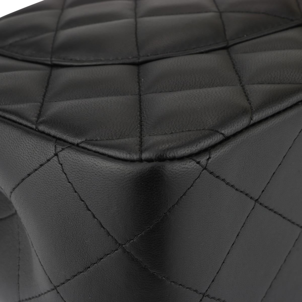 CHANEL Double Flap Jumbo Bag Black Lambskin with Silver Hardware 2016 4