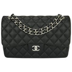 ep zipper chanel CHANEL Double Flap Jumbo Bag Black Lambskin with Silver Hardware 2016