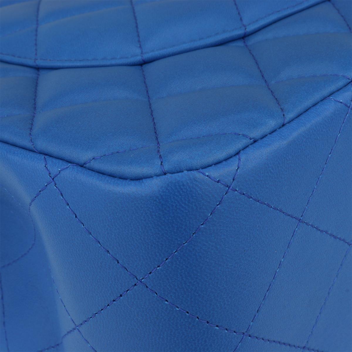 CHANEL Double Flap Jumbo Bag Blue Lambskin with Light Gold Hardware 2016 5