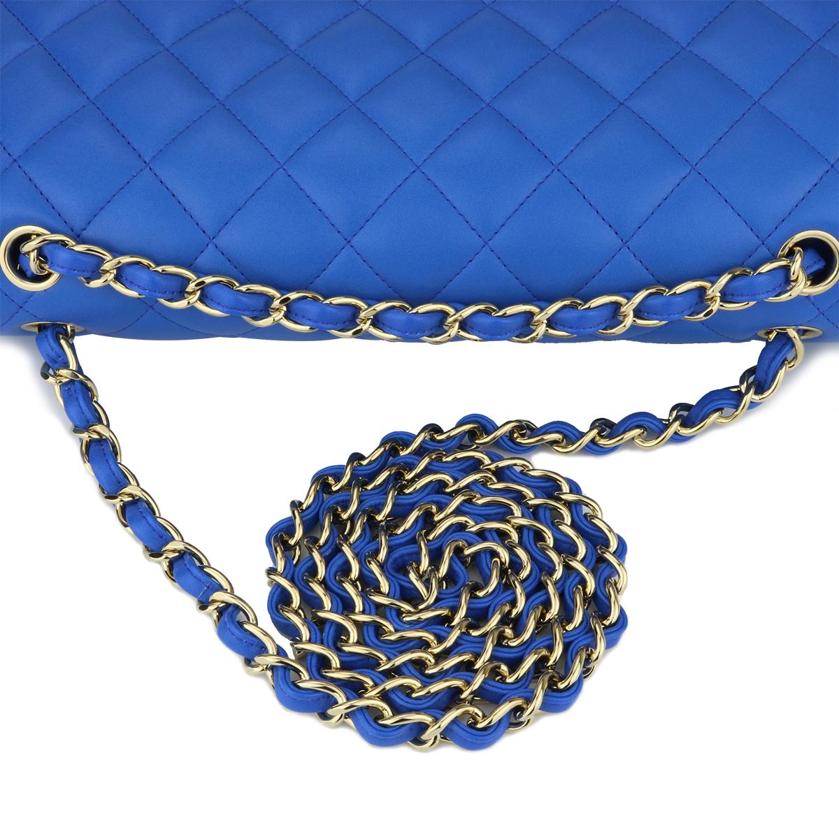 CHANEL Double Flap Jumbo Bag Blue Lambskin with Light Gold Hardware 2016 7