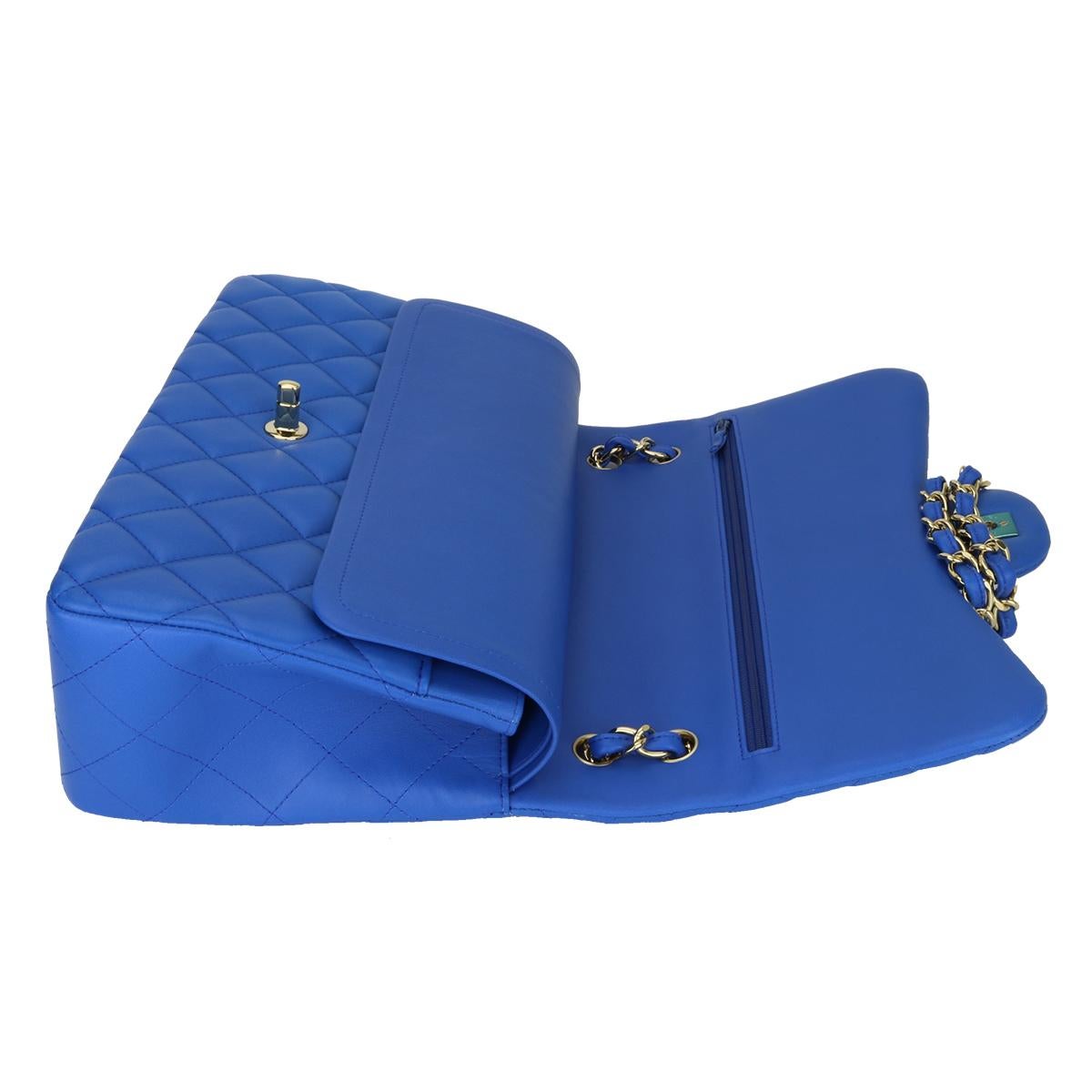 CHANEL Double Flap Jumbo Bag Blue Lambskin with Light Gold Hardware 2016 8