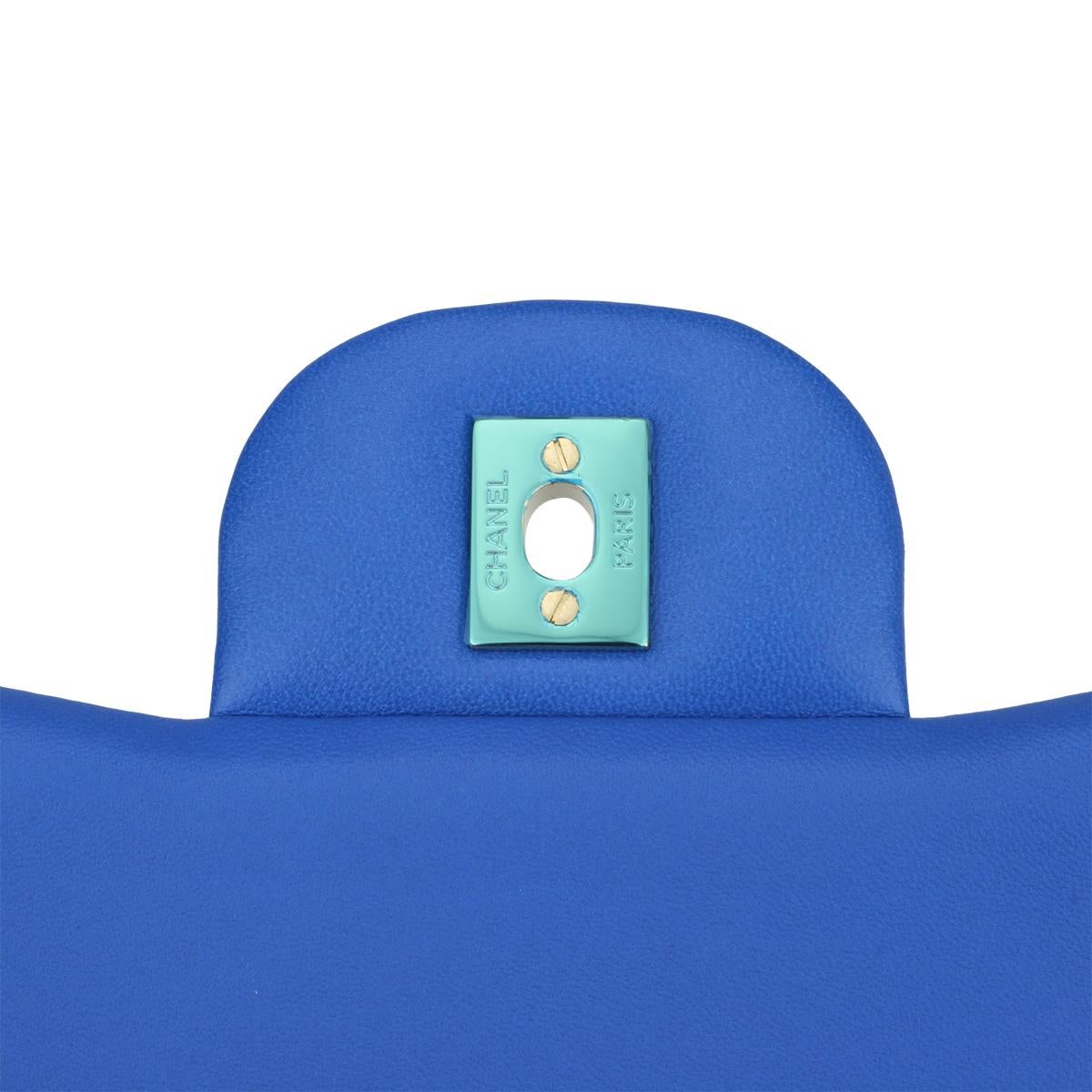 CHANEL Double Flap Jumbo Bag Blue Lambskin with Light Gold Hardware 2016 9