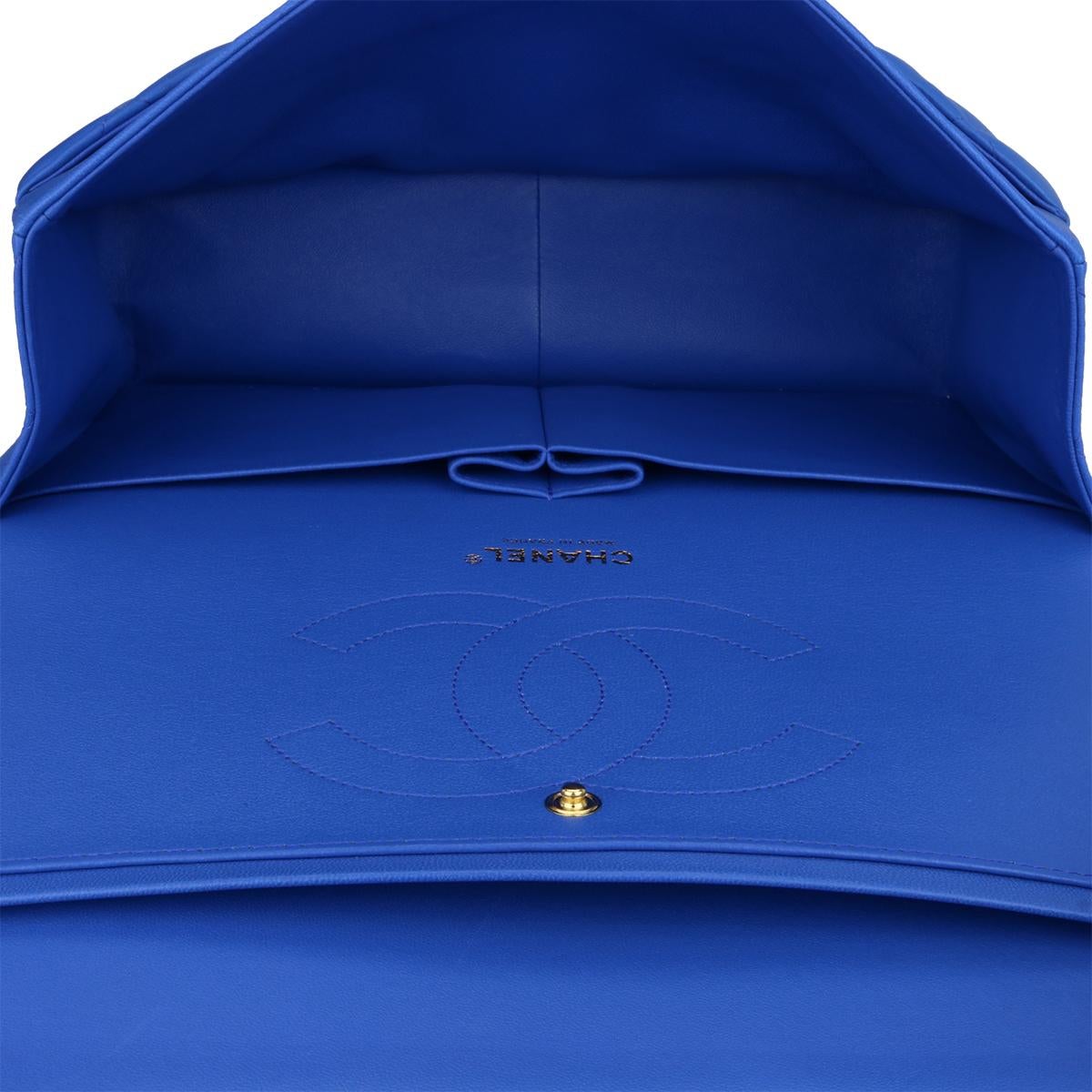 CHANEL Double Flap Jumbo Bag Blue Lambskin with Light Gold Hardware 2016 11