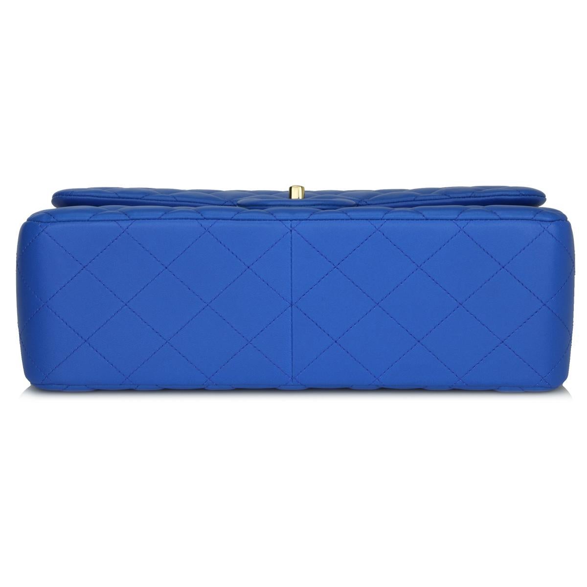 Women's or Men's CHANEL Double Flap Jumbo Bag Blue Lambskin with Light Gold Hardware 2016