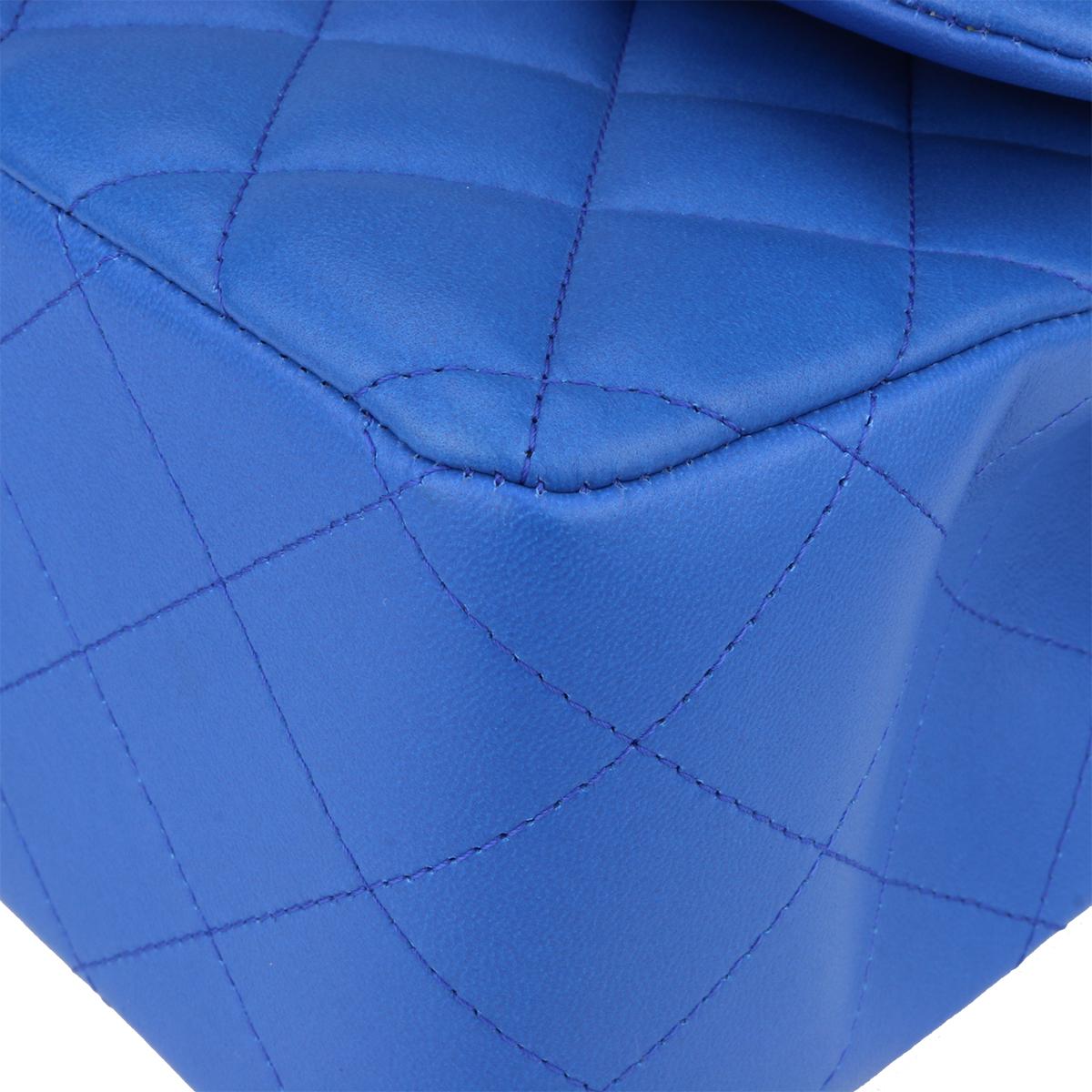 CHANEL Double Flap Jumbo Bag Blue Lambskin with Light Gold Hardware 2016 2