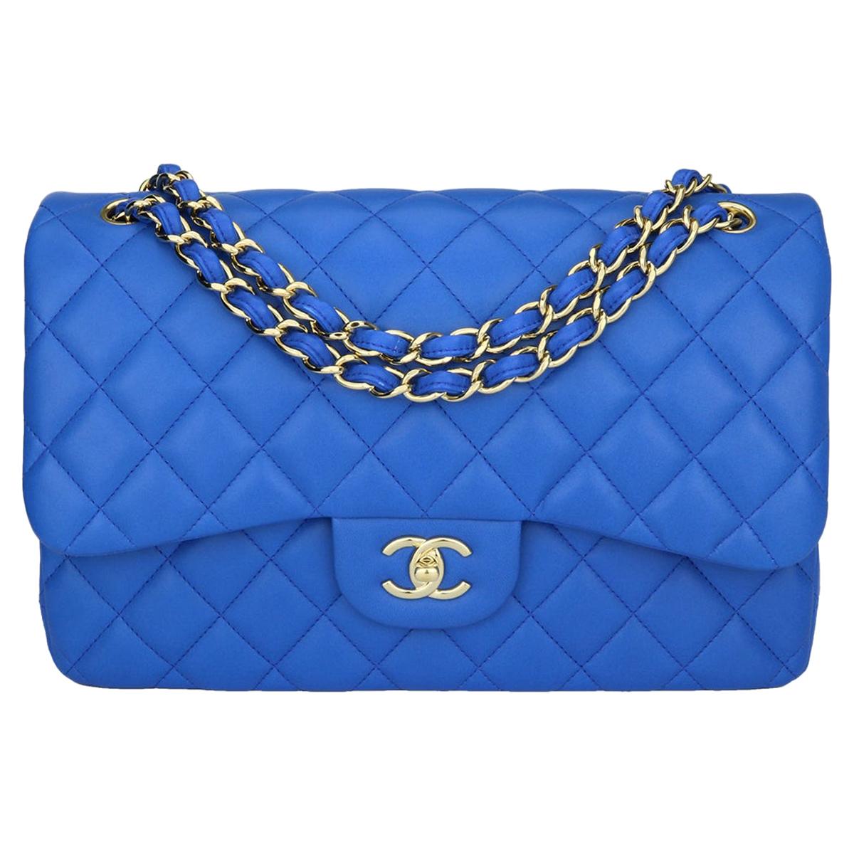 CHANEL Double Flap Jumbo Bag Blue Lambskin with Light Gold Hardware 2016 at  1stDibs