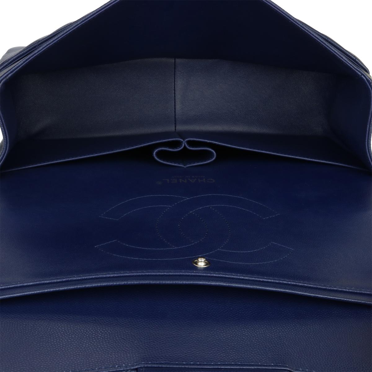 CHANEL Double Flap Jumbo Bag Chevron Navy Caviar with Silver Hardware 2017 8