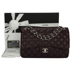 CHANEL Double Flap Jumbo Bag Dark Burgundy Caviar with Silver Hardware 2015