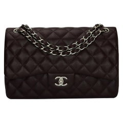 CHANEL Double Flap Jumbo Bag Dark Burgundy Caviar with Silver Hardware 2015