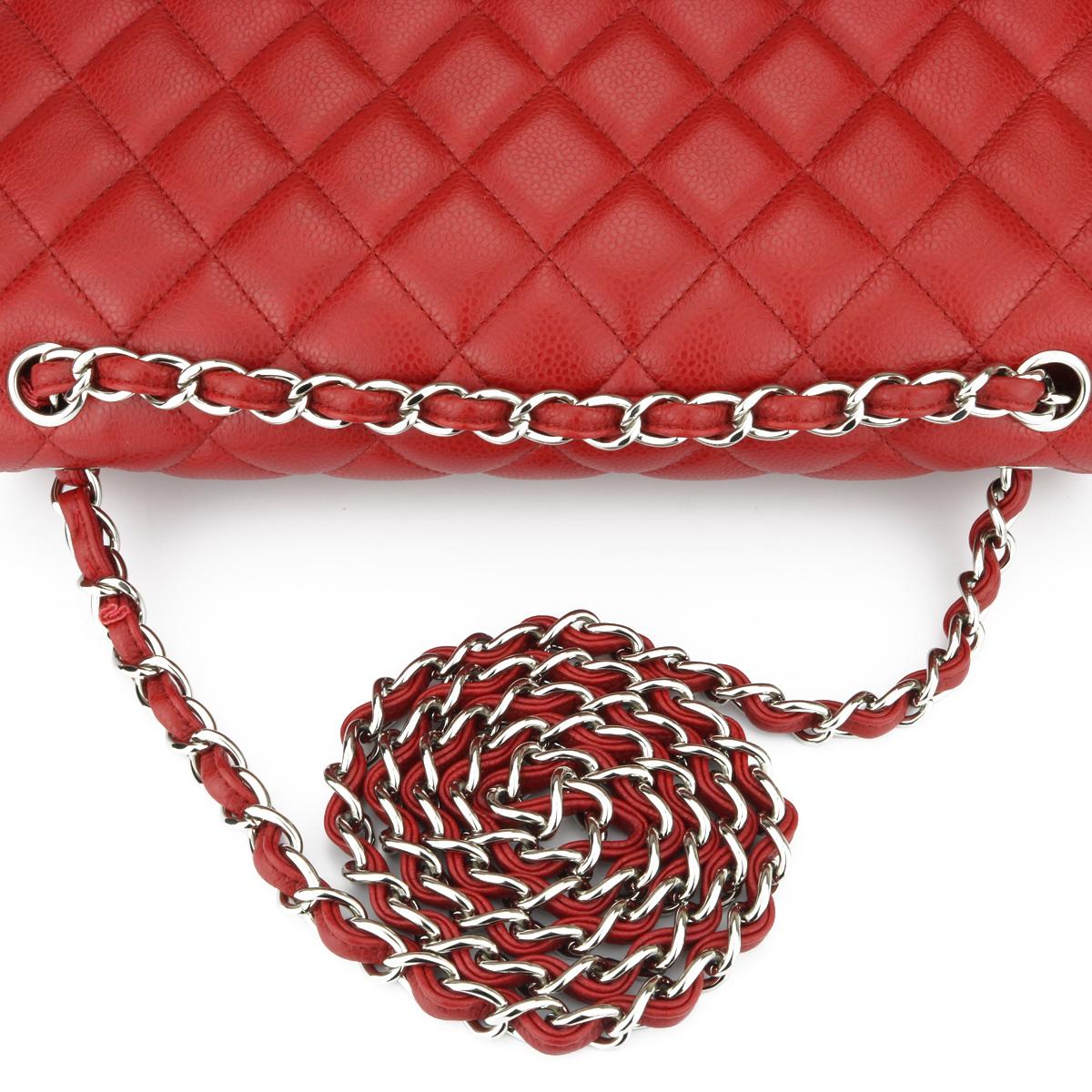 CHANEL Double Flap Jumbo Bag Red Caviar with Silver Hardware 2010 5