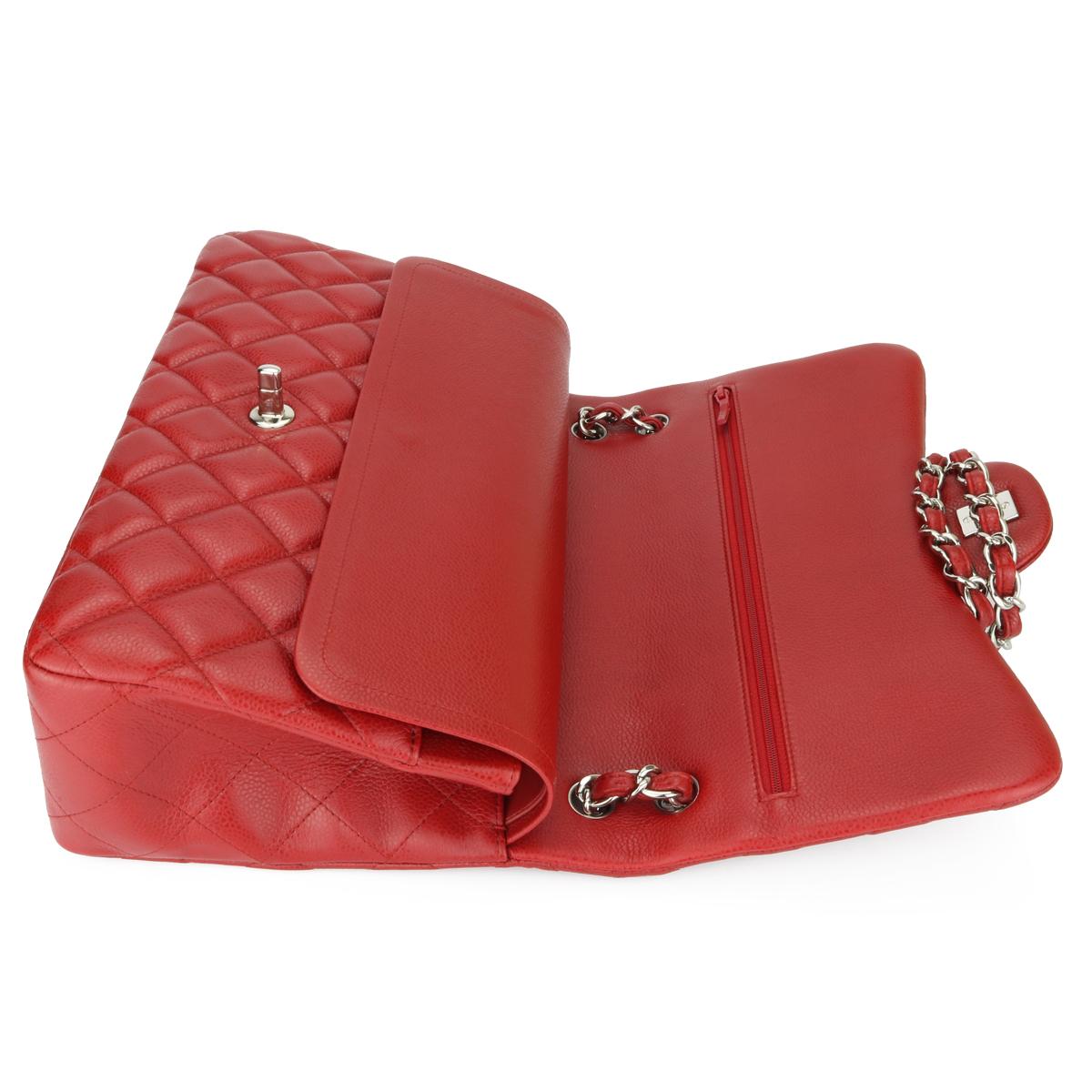 CHANEL Double Flap Jumbo Bag Red Caviar with Silver Hardware 2010 6