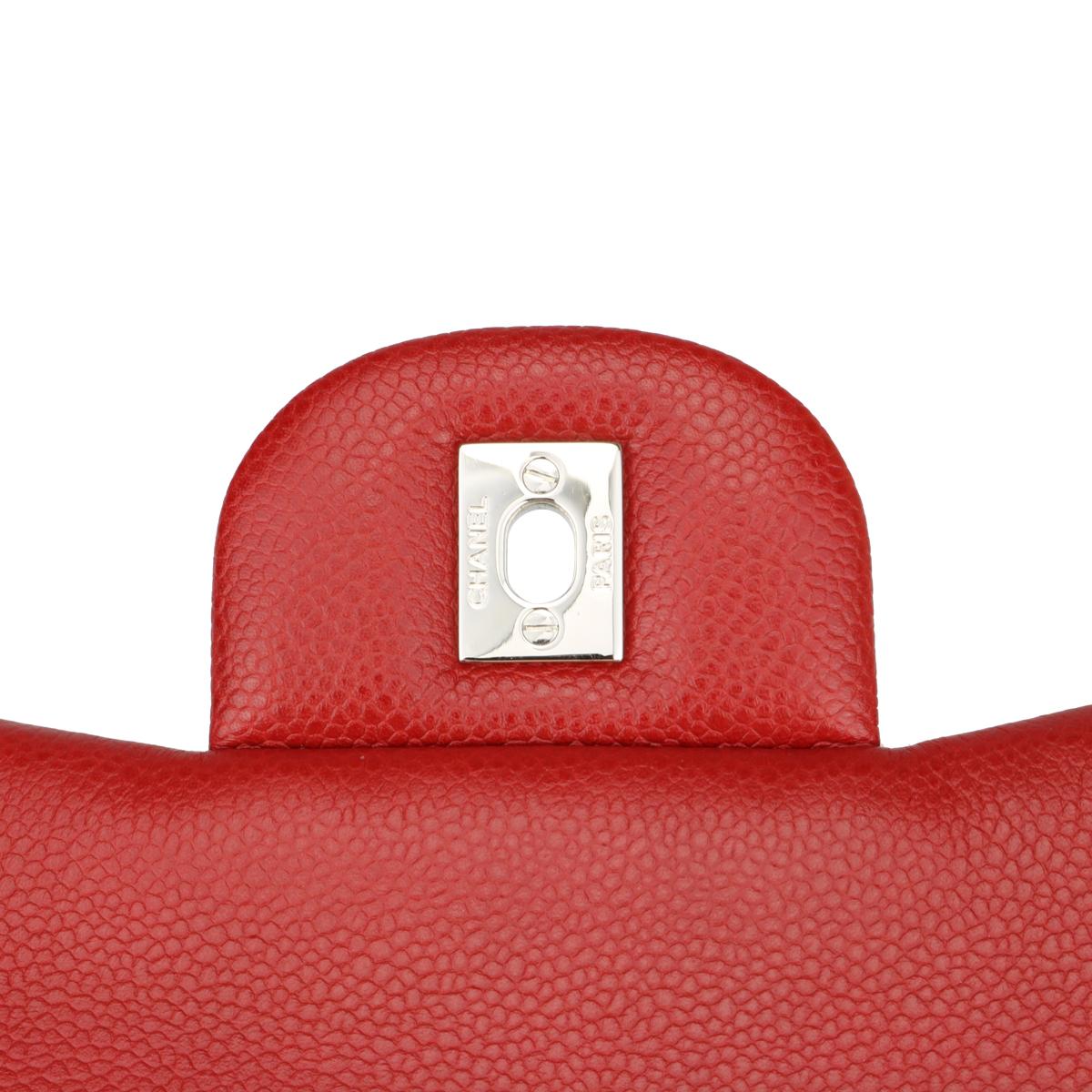 CHANEL Double Flap Jumbo Bag Red Caviar with Silver Hardware 2010 7